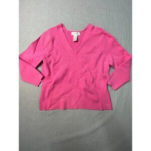 Worthington Women's Large Pink V-Neck Knit 3/4 Sleeve Sweater Tops USED